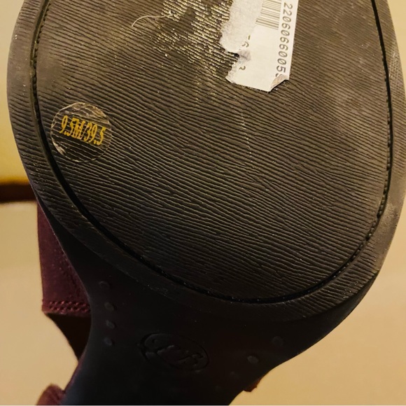 Lucky Brand Laciann Heeled Peep Toe Booties Stacked Heel Leather Burgundy Boot - Picture 9 of 9